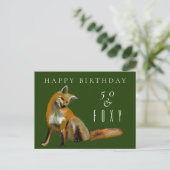 50歳の誕生日グリーティングレッドフォックス50とfoxy ポストカード (スタンド正面)