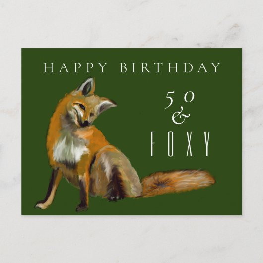 50歳の誕生日グリーティングレッドフォックス50とfoxy ポストカード (正面)