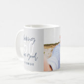 50歳の誕生日グレイモダンとネイビーブルーの写真ギフト コーヒーマグカップ (正面左)