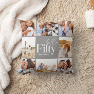 50歳の誕生日グレイモダンフォトコラージュシンプル クッション
