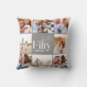 50歳の誕生日グレイモダンフォトコラージュシンプル クッション (裏面)