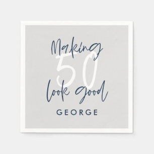 50歳の誕生日グレモダンー+ネイビーブルーの写真パーティー スタンダードカクテルナプキン