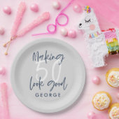 50歳の誕生日グレモダンー+ネイビーブルーパーティー ペーパープレート (パーティー)