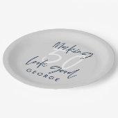 50歳の誕生日グレモダンー+ネイビーブルーパーティー ペーパープレート (アングル)