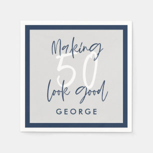 50歳の誕生日グレモダンー+ネービーブルーのフォトパーティー  スタンダードカクテルナプキン