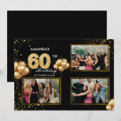 50歳の誕生日ゴールドシルバーブラックバルーン 招待状 (正面/裏面)