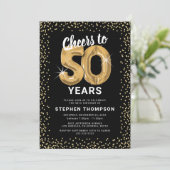 50歳の誕生日ゴールドバルーン招待状 招待状 (スタンド正面)