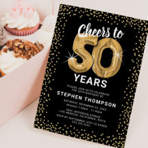 50歳の誕生日ゴールドバルーン招待状