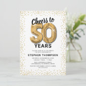 50歳の誕生日ゴールドバルーン招待状 招待状 (スタンド正面)
