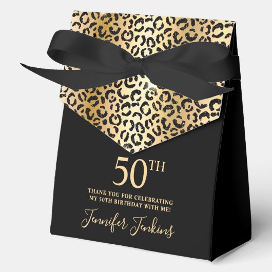 50歳の誕生日ゴールドヒョウ柄のお礼 フェイバーボックス (正面)