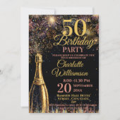 50歳の誕生日ゴールドピンクスパークル 招待状 (正面)