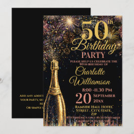 50歳の誕生日ゴールドピンクスパークル 招待状