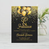50歳の誕生日サプライズパーティー ゴールド ブラック グリッター 招待状 (スタンド正面)