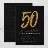 50歳の誕生日サプライズパーティ ブラックゴールド 招待状 (正面/裏面)