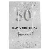 50歳の誕生日シルバーグリッター ミディアムペーパーバッグ (裏面)