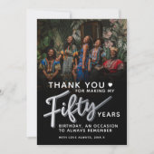 50歳の誕生日シルバーブラック50枚の脚本写真 サンキューカード (正面)