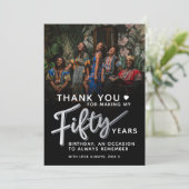 50歳の誕生日シルバーブラック50枚の脚本写真 サンキューカード (スタンド正面)