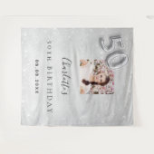 50歳の誕生日シルバー写真グリッター ダスト ウェルカム タペストリー (正面(横))