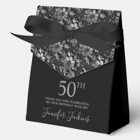 50歳の誕生日シルバー・フラワーの感謝 フェイバーボックス (正面)