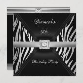 50歳の誕生日シルバー ブラック ゼブラ ダイヤモンド ジュエリー 招待状 (正面/裏面)