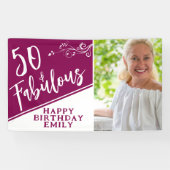 50歳の誕生日スクリプト写真マゼンタ 50歳の誕生日 横断幕 (横)