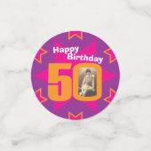 50歳の誕生日スターピンクオレンジ紙紙吹雪 コンフェッティ (スモール正面)