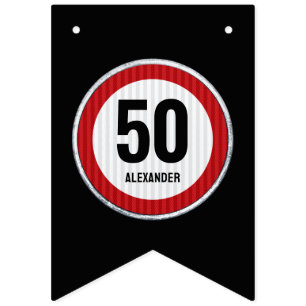 50歳の誕生日スピード制限標識 - 何歳でもOK バンティングフラッグ