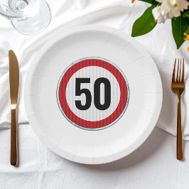 50歳の誕生日スピード制限標識 - 何歳でもOK ペーパープレート