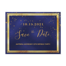 50歳の誕生日ダークブルーの金ゴールドは日付を保存