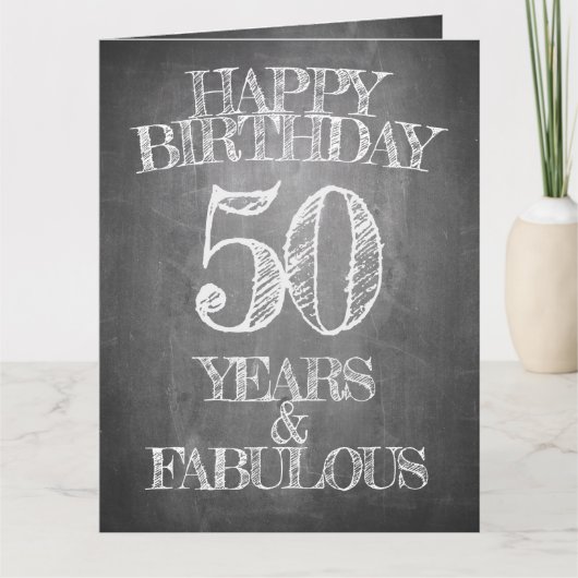 50歳の誕生日チョークボードスタイルのグリーティング カード (正面)