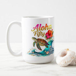 50歳の誕生日トロピカルビーチテーマ コーヒーマグカップ