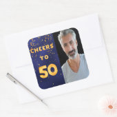 50歳の誕生日ネイビーブルー金ゴールド応援 スクエアシール (封筒)