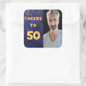 50歳の誕生日ネイビーブルー金ゴールド応援 スクエアシール (バッグ)