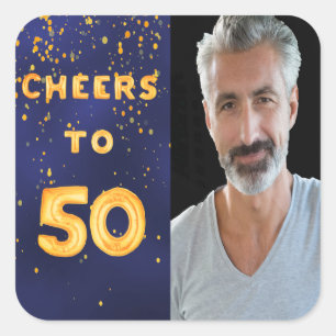 50歳の誕生日ネイビーブルー金ゴールド応援 スクエアシール