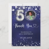 50歳の誕生日ネイビー・ブルー・シルバー・スターズの写真 サンキューカード (正面)