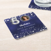 50歳の誕生日ネイビー・ブルー・シルバー・スターズの写真 スクエアペーパーコースター (アングル)