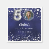 50歳の誕生日ネイビー・ブルー・シルバー・スターズの写真 スタンダードカクテルナプキン (正面)
