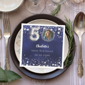 50歳の誕生日ネイビー・ブルー・シルバー・スターズの写真 スタンダードカクテルナプキン