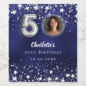 50歳の誕生日ネイビー・ブルー・シルバー・スターズの写真 ワインラベル (シングルラベル)