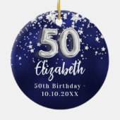50歳の誕生日ネイビー・ブルー・シルバー・スターズ セラミックオーナメント (裏面)
