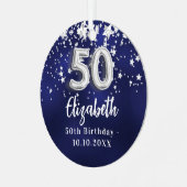 50歳の誕生日ネイビー・ブルー・シルバー・スターズ メタルオーナメント (正面左)