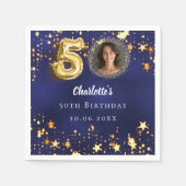 50歳の誕生日ネイビー・ブルー・金ゴールド・スターズ写真 スタンダードカクテルナプキン (正面)