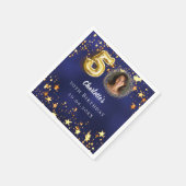 50歳の誕生日ネイビー・ブルー・金ゴールド・スターズ写真 スタンダードカクテルナプキン (角)