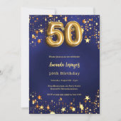 50歳の誕生日ネイビー・ブルー・金ゴールド 招待状 (正面)