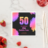 50歳の誕生日ネオンピンクグリッターパーティー スタンダードカクテルナプキン (インサイチュ)