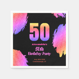 50歳の誕生日ネオンピンクグリッターパーティー スタンダードカクテルナプキン