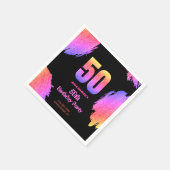 50歳の誕生日ネオンピンクグリッターパーティー スタンダードカクテルナプキン (角)