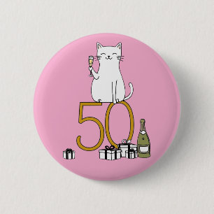 50歳の誕生日ネコお祝い50年50 缶バッジ