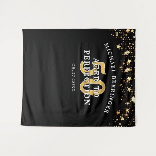 50歳の誕生日バックドロップ 完璧な老成 黒 タペストリー (正面(横))