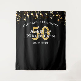 50歳の誕生日バックドロップ 完璧な老成 黒 タペストリー